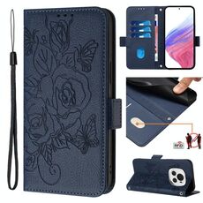 Custodia per telefono antifurto in pelle RFID rosa goffrata per Honor Magic6 5G (blu scuro)