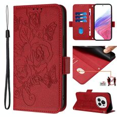 Custodia per telefono antifurto in pelle RFID rosa goffrata per Honor Magic6 Pro 5G (rossa)