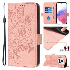 Custodia per telefono antifurto in pelle RFID rosa goffrata per Honor Magic6 Pro 5G (rosa)
