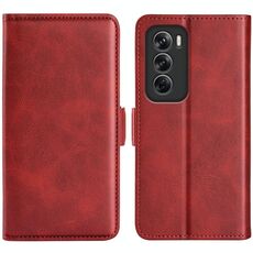 Per OPPO Reno12 Pro 5G Global Custodia per telefono in pelle con fibbia magnetica bifacciale orizzontale(Rosso)