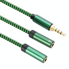 Cavo adattatore audio 2 in 1 da 3,5 mm maschio a doppio 3,5 mm audio + microfono, lunghezza: 1 m (verde)