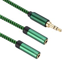 Cavo adattatore audio 2 in 1 da 3,5 mm maschio a doppio 3,5 mm femmina, lunghezza: 2 m (verde)