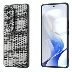 Per vivo S19 Pro Custodia per telefono in PU con trama a reticolo e cornice nera (nera)
