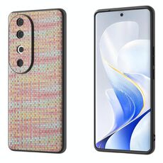 Per vivo S19 Custodia per telefono in PU con struttura in reticolo di colore nero con cornice nera (rosa)