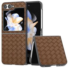 Custodia per telefono in PU con trama intrecciata con cornice nera per Samsung Galaxy Z Flip6 (marrone)