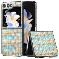Per Samsung Galaxy Z Flip6 Custodia per telefono in PU con struttura a reticolo colorato con cornice nera (blu)