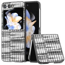 Per Samsung Galaxy Z Flip6 Custodia per telefono in PU con struttura a reticolo colorato con cornice nera (nera)