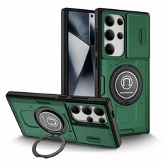 Custodia per telefono con supporto magnetico per PC ibrido TPU scorrevole Camshield per Samsung Galaxy S24 Ultra 5G (verde scuro)