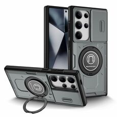 Custodia per telefono con supporto magnetico per PC ibrido TPU scorrevole Camshield per Samsung Galaxy S24 Ultra 5G (grigio)
