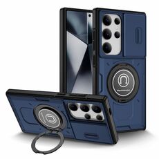 Custodia per telefono con supporto magnetico per PC ibrido TPU scorrevole Camshield per Samsung Galaxy S24 Ultra 5G (blu scuro)