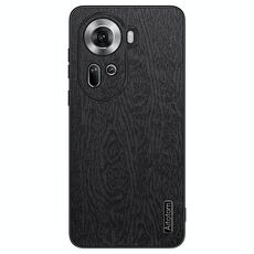 Per OPPO Reno11 Custodia per telefono antiurto in pelle corteccia di albero globale (nera)