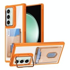 Per Samsung Galaxy S23 FE 5G Porta carte di credito Custodia per telefono in TPU ibrido acrilico (arancione)