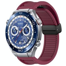 Per Huawei Watch Ultimate cinturino in silicone con fibbia magnetica pieghevole da 22 mm (vino rosso)