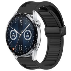 Per Huawei Watch GT3 46mm 22mm cinturino in silicone con fibbia magnetica pieghevole (nero)