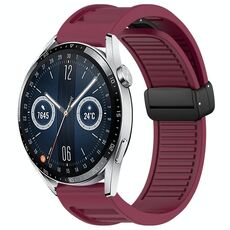 Per Huawei Watch GT3 46mm 22mm cinturino in silicone con fibbia magnetica pieghevole (vino rosso)