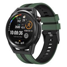 Per Huawei Watch GT Runner 22mm cinturino sportivo in silicone bicolore (verde oliva + nero)