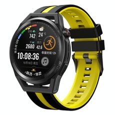Per Huawei Watch GT Runner 22mm cinturino sportivo in silicone bicolore (nero + giallo)