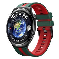 Per Huawei Watch 4 22mm cinturino sportivo in silicone bicolore (verde + rosso)