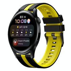 Per Huawei Watch 3 22mm cinturino sportivo in silicone bicolore (nero + giallo)