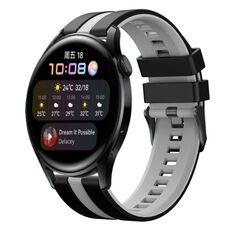 Per Huawei Watch 3 22mm cinturino sportivo in silicone bicolore (nero + grigio)