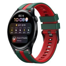 Per Huawei Watch 3 22mm cinturino sportivo in silicone bicolore (verde + rosso)