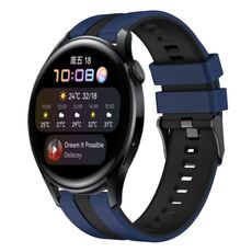 Per Huawei Watch 3 22mm cinturino sportivo in silicone bicolore (blu + nero)