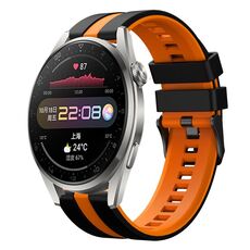 Per Huawei Watch 3 Pro 22mm cinturino sportivo in silicone bicolore (nero + arancione)