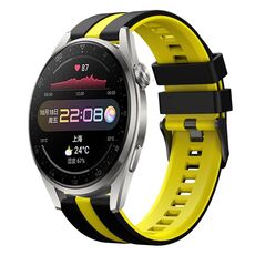 Per Huawei Watch 3 Pro 22mm Cinturino sportivo in silicone bicolore (nero+giallo)