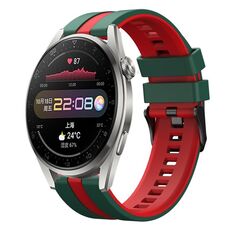 Per Huawei Watch 3 Pro 22mm cinturino sportivo in silicone bicolore (verde + rosso)