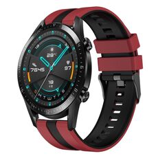 Per Huawei GT2 46mm 22mm Cinturino sportivo in silicone bicolore (rosso+nero)