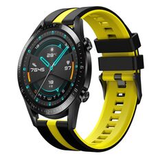 Per Huawei GT2 46mm 22mm cinturino sportivo in silicone bicolore (nero + giallo)