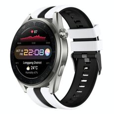 Per Huawei Watch 3 Pro Nuovo cinturino sportivo in silicone bicolore da 22 mm (bianco + nero)