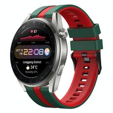 Per Huawei Watch 3 Pro Nuovo cinturino sportivo in silicone bicolore da 22 mm (verde + rosso)