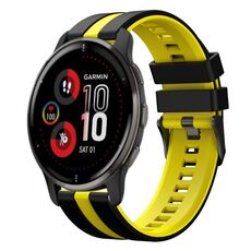 Per cinturino sportivo in silicone bicolore Garmin Venu 2 Plus da 20 mm (nero + giallo)