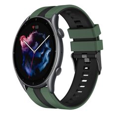 Per cinturino sportivo in silicone bicolore Amazfit 3 22mm (verde oliva + nero)
