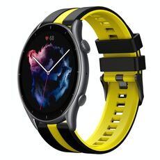Per cinturino sportivo in silicone bicolore Amazfit 3 22mm (nero + giallo)