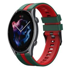 Per cinturino sportivo in silicone bicolore Amazfit 3 22mm (verde + rosso)