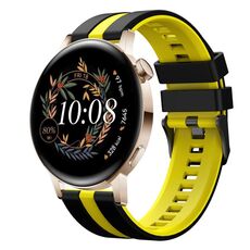 Per Huawei Watch GT3 42mm 20mm cinturino sportivo in silicone bicolore (nero + giallo)