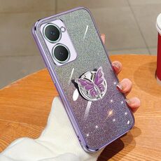 Custodia per telefono in TPU con supporto a farfalla glitterato sfumato placcato per vivo Y18 (viola)
