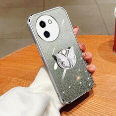Per vivo Y200i / T3X 5G Custodia per telefono in TPU con supporto a farfalla con glitter sfumato placcato (Argento)