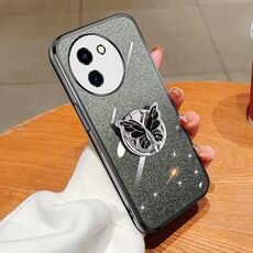 Per vivo Y200i / T3X 5G Custodia per telefono in TPU con supporto a farfalla con glitter sfumato placcato (nero)