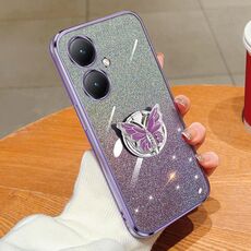 Custodia per telefono in TPU con supporto a farfalla con glitter sfumato placcato per vivo Y35+ (viola)