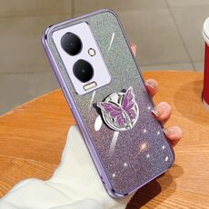Custodia per telefono in TPU con supporto a farfalla con glitter sfumato placcato per vivo Y78+ (viola)