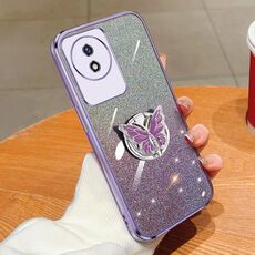Per vivo Y02 / Y11 2023 Custodia per telefono in TPU con supporto a farfalla con glitter sfumato placcato (viola)