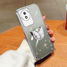 Per vivo Y02 / Y11 2023 Custodia per telefono in TPU con supporto a farfalla con glitter sfumato placcato (argento)