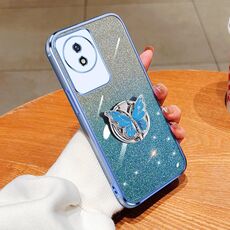 Custodia per telefono in TPU con supporto a farfalla con glitter sfumato placcato per vivo Y02 / Y11 2023 (Sierra Blue)
