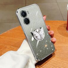 Per vivo Y16 Custodia per telefono in TPU con supporto a farfalla con glitter sfumato placcato (Argento)