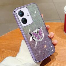 Custodia per telefono in TPU con supporto a farfalla con glitter sfumato placcato per vivo Y77E (viola)