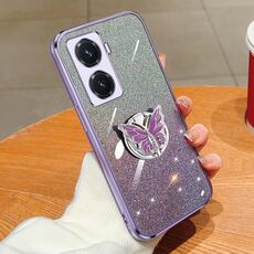 Custodia per telefono in TPU con supporto a farfalla con glitter sfumato placcato per vivo Y77 5G (viola)