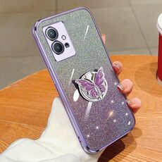 Custodia per telefono in TPU con supporto a farfalla con glitter sfumato placcato per vivo Y33s 5G / Y75 (viola)